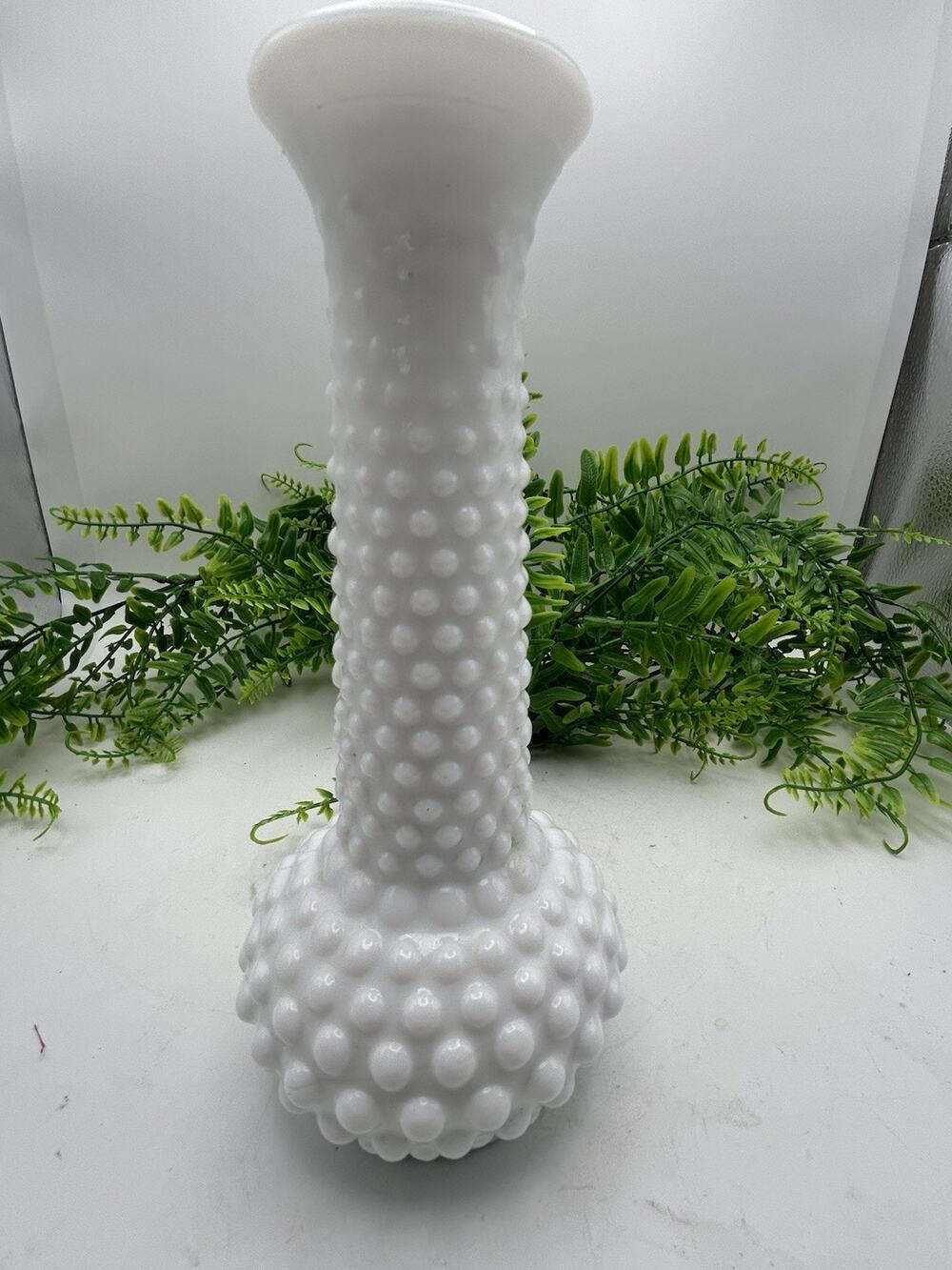 Brody White Milk Glass Vase Vintage Hobnail 7 3/4" Tall